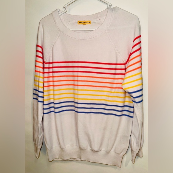 Mesh + Lace Tops - Mesh +Lace Striped Multicolor Sweater. Size XL